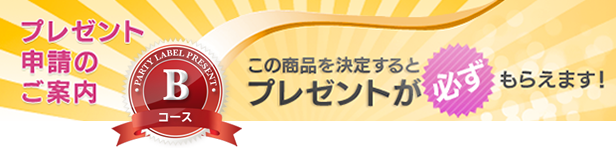 プレゼントのご案内。この商品を決定すると必ずプレゼントがもらえます。